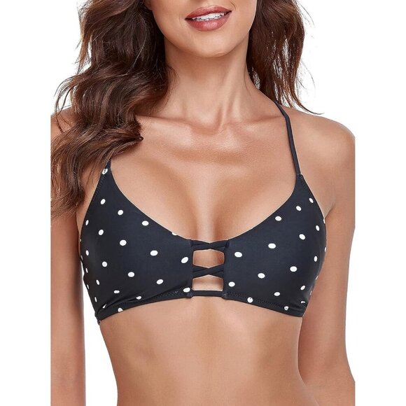 🆕Women's Black Strappy Bikini Tops Padded Swimsuit Lace Up Bathing Suit Top - Picture 1 of 4